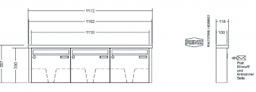 RENZ Briefkastenanlage Aufputz Tetro Kastenformat 370x330x100mm, 3-teilig